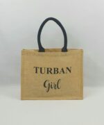 Sac en toile de jute, poignées en coton colorées Turban girl