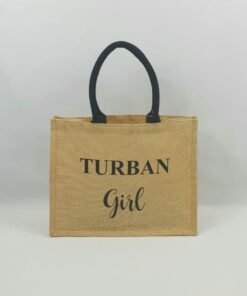 Sac en toile de jute, poignées en coton colorées Turban girl