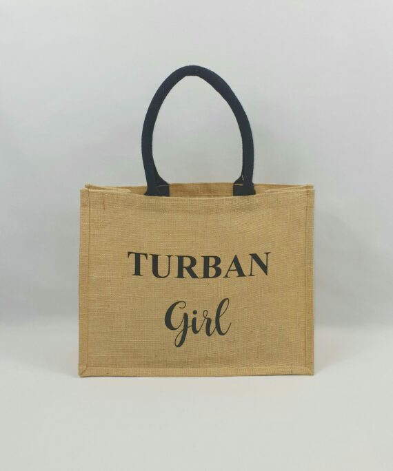 Sac en toile de jute, poignées en coton colorées Turban girl
