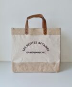 Sac en jute et coton, anses en cuir Les petites affaires