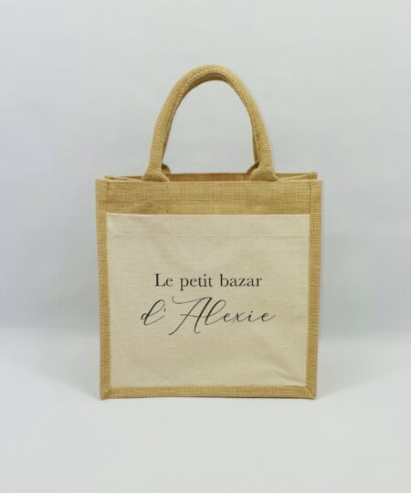 Sac shopping en toile de jute avec poche avant en coton Petit bazar 2