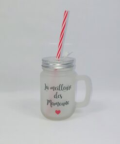 Mason jar transparent ou givré Texte et coeur