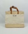 Sac en jute et coton, anses en cuir Petites initiales