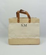 Sac en jute et coton, anses en cuir Petites initiales