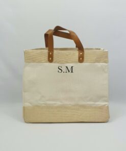 Sac en jute et coton, anses en cuir Petites initiales