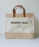 Sac en jute et coton, anses en cuir Mommy bag - Mère (veille)