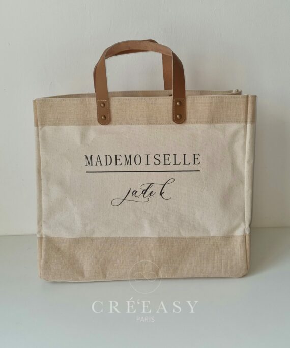 Sac en jute et coton, anses en cuir Madame-Mademoiselle