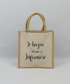 Sac en toile de jute et coton bicolore Infirmière