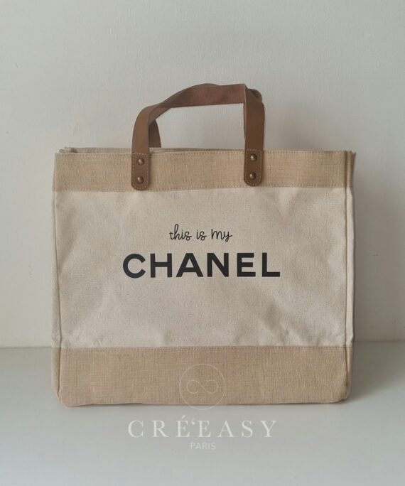 Sac en jute et coton, anses en cuir This is my