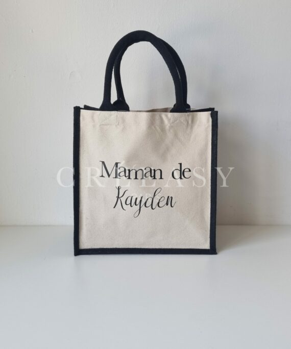 Sac en toile de jute et coton bicolore Maman - Baby