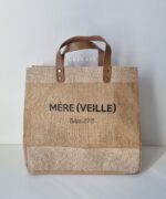 Sac en jute et coton, anses en cuir Mommy bag - Mère (veille)