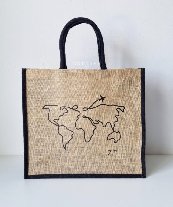 Sac en jute bicolore Cartes du monde 2