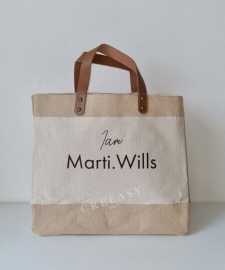 Sac en jute et coton, anses en cuir I'am