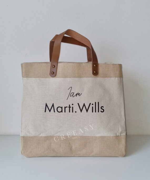 Sac en jute et coton, anses en cuir I'am