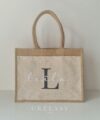 Sac shopping en toile de jute avec poche avant en coton Prénom et initiale