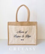 Sac shopping en toile de jute avec poche avant en coton Mum