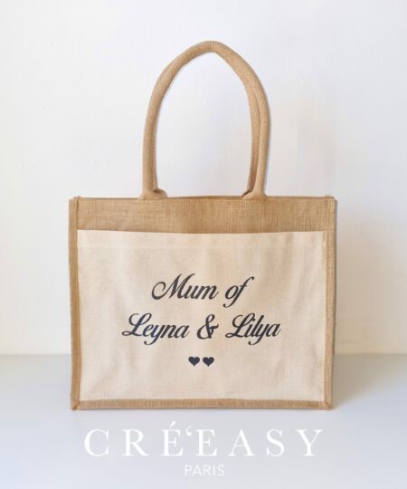 Sac shopping en toile de jute avec poche avant en coton Mum