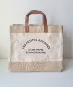 Sac en jute et coton, anses en cuir Les petites affaires