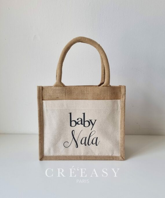 Sac shopping en toile de jute avec poche avant en coton Baby