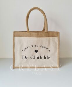 Sac shopping en toile de jute avec poche avant en coton Les petites affaires