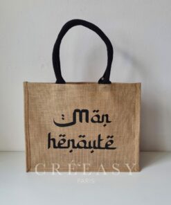 Grand sac en jute personnalisé  ♥ écriture noire - L'Instant Créatif