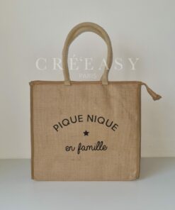 Sac isotherme en jute Pique nique en famille