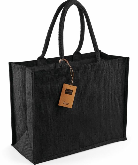 Sac en toile de jute noir Initiales