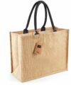 Sac en toile de jute, poignées en coton colorées Family time