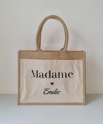 Sac shopping en toile de jute avec poche avant en coton Madame