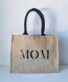 Sac en toile de jute, poignées en coton colorées Mom