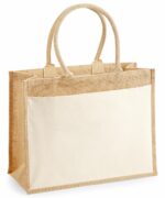 Sac shopping en toile de jute avec poche avant en coton Demi couronne fleurit