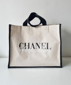 Cabas en toile de jute et coton bicolore Chanel Work Bag